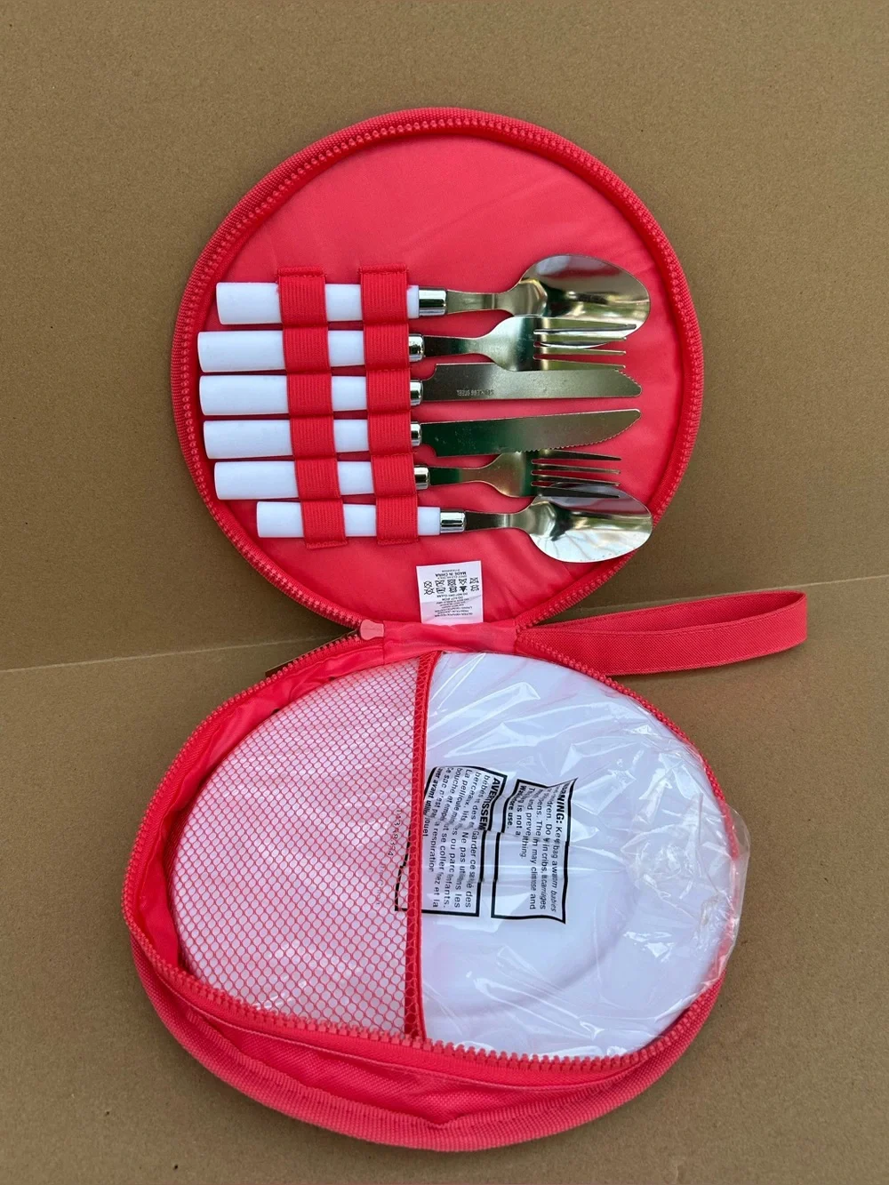 Sunnylife Picnic Set w/2 plates and utensils Orange 10” Hand Loop Zips
